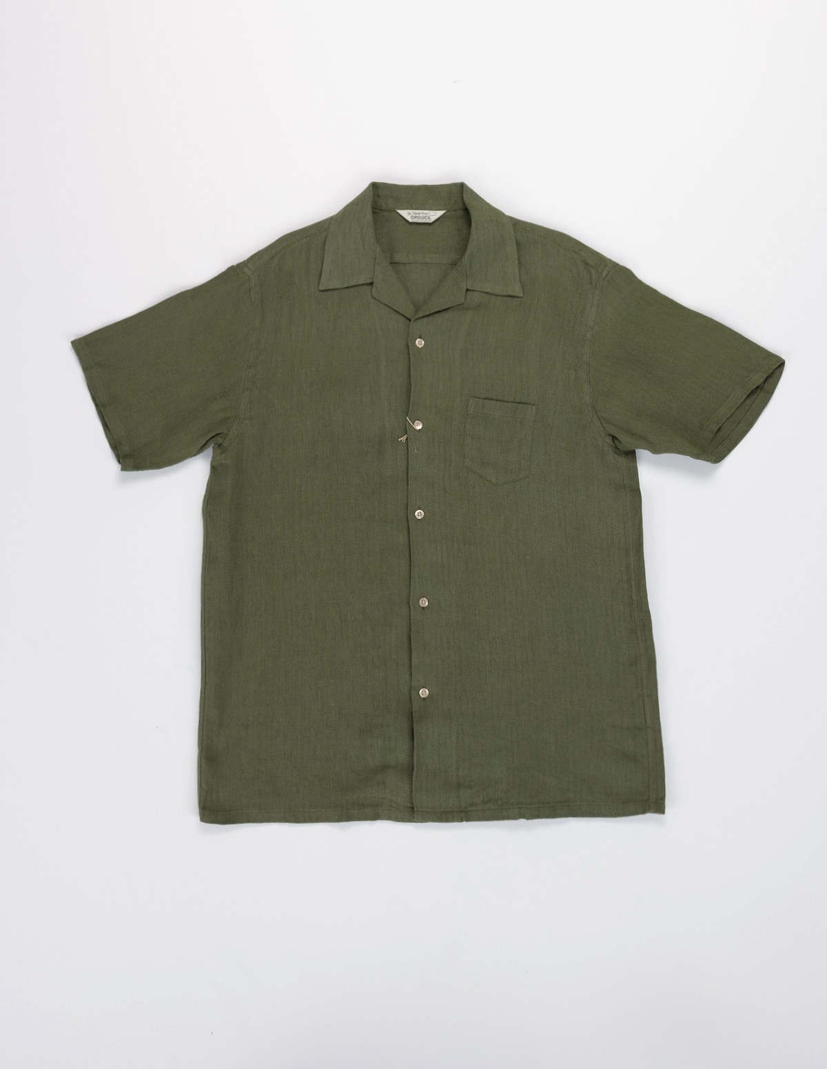 OR-5092B Open Collar Shirt Linen Herringbone (Olive)