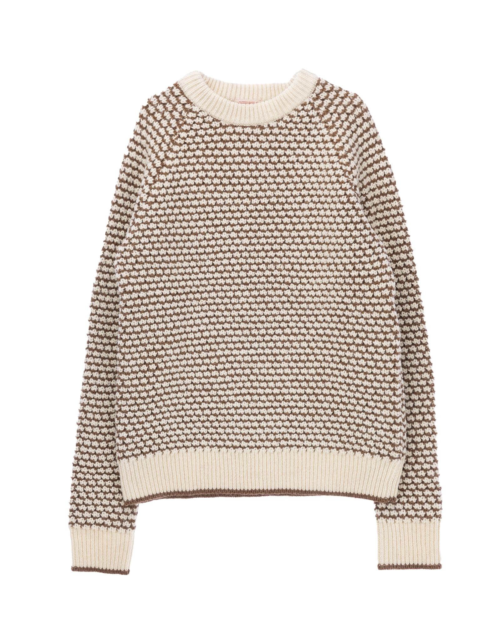Popcorn Sweater Shetland Wool  (White/Brown)
